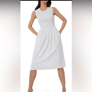 French Connection Smocked mid-calf poplin dress, size 8, EUC!